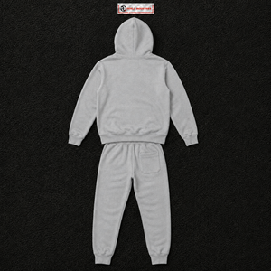 Conjunto de chándal gris oversize con capucha para hombre y mujer, sudadera lisa, pantalones de chándal de pierna ancha, ropa casual de calle al por mayor - Product Image 6