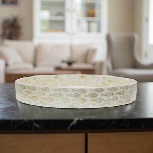 <b>White</b> Fish Pattern Round Mother Of Pearl Serving Tray Beautiful Marine Style Food Platter Table Organizer Vietnam - Product Image 2
