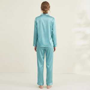 Pyjamas pour femmes à col rabattu, design personnalisé 2021, polyester/coton satiné, manches longues, imprimé floral, robes de nuit printemps été automne - Product Image 3