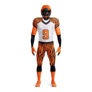 Ensemble de maillots de football américain pour hommes, col en V, manches courtes, sublimé, orange, rayures tigrées, 100% polyester, uniforme respirant - Product Image 2