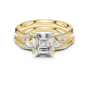 Bague de fiançailles en diamant de laboratoire taille Asscher 2 carats, or massif 18 carats, certifiée IGI, ensemble nuptial Milgrain, alliance assortie VVS E-F - Product Image 1