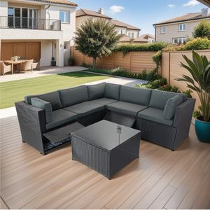Ensemble de canapés de jardin en rotin PE tressé, design moderne haut de gamme, 5 places, modulaire, résistant aux intempéries, imperméable, coussins lavables - Product Image 2