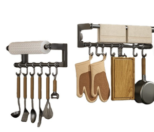 Wall Mounted Stainless Steel Kitchen <b>Hook</b> Rack Tissue Holder Rod <b>Shelf</b> Spoon Spatula Storage Organizer Bathroom Kitchen Use - Product Image 1