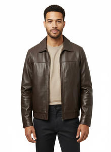 Chaqueta de Cuero Genuino Marrón de Alta Calidad, Estilo Bomber, Chaqueta Moderna Premium, OEM Personalizada - Product Image 3