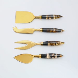 Handmade Transparent Resin <b>Cheese</b> <b>Knife</b> <b>Set</b> Gold Plated Food Safe 304-grade Stainless Steel Eco-Friendly Lightweight Flatware - Product Image 2