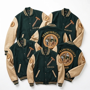 OEM Custom Varsity Letterman Jacket Wool Leather Sleeves Stone Carvers Colonnade Embroidery Acanthus Leaf Patch Black <b>Coat</b> - Product Image 3