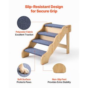 Escaleras de Madera para Mascotas de 4 Peldaños con Capacidad de Carga de 150 lb, Superficie Antideslizante, Diseño Estable para Gatos y Perros, para Camas, Sofás y Autos - Product Image 4