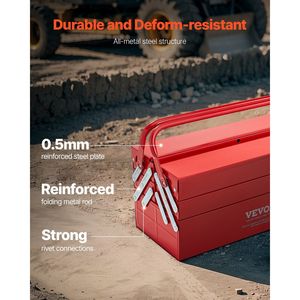 18-Inch Portable Folding <b>Tool</b> <b>Box</b> 3-Tier 5-Tray Organizer with Lock Hole Powder Coated Steel Metal Chest Organizer - Product Image 6