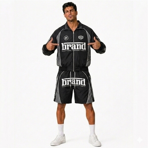 Design Your Own Brand Men's Black Track Jacket & Shorts Set Streetwear Zipper Sporty Outerwear Lightweight Quick Dry Spring Wear - Product Image 6