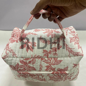 Custom Printed Pink Tulip Cotton Quilted <b>Travel</b> <b>Toiletry</b> <b>Bag</b> with Handle Reusable for Makeup Organizer, Grocery Shopping, <b>Travel</b> - Product Image 5