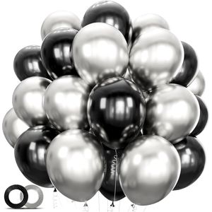 100 Palloncini in Lattice Metallizzato Argento e Nero da 12 Pollici per Feste di Compleanno, Laurea, Fidanzamento e Capodanno - Product Image 1