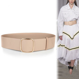 Cinturón ancho negro con hebilla cuadrada, sin agujeros, de cuero PU, cinturón decorativo para mujer, para abrigos y vestidos. - Product Image 3