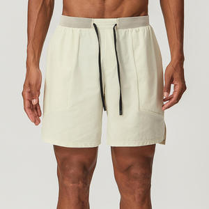 Shorts Bermuda décontractés pour hommes en coton uni à taille mi-haute avec cordon de serrage, séchage rapide, poches, toutes saisons, logo personnalisé - Product Image 5