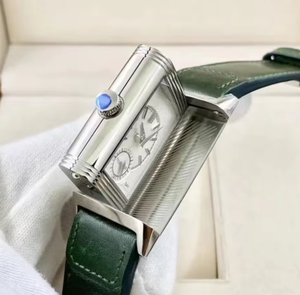 A Factory Dark Green Dial <b>Rectangular</b> Mechanical <b>Watch</b> with Stainless Steel Leather Strap Vintage Business Men's Wristwatch - Product Image 5