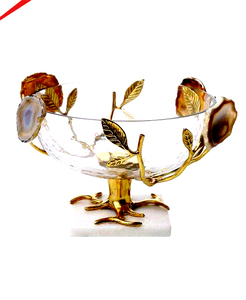 Bol décoratif en aluminium de couleur argentée avec un design en forme de feuille de fleur, support pour servir des aliments, des fruits, bol fantaisie - Product Image 4