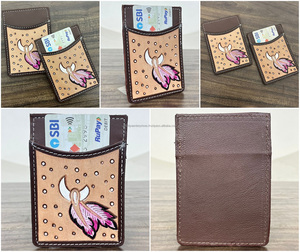 เคสใส่บัตรหนังวัวแบบมีที่ใส่บัตรแบบบางเคสใส่บัตรเครดิตดีไซน์โดดเด่นบัตร RFID สีชมพูลายดวงจันทร์แบบมินิมอลลิสต์สำหรับ2025 - Product Image 3