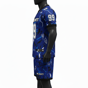 Ensemble maillot et short de football pour homme, 160 GSM, maille polyester premium, bleu, noir, panneau éclair, logo personnalisé pour ensemble homme - Product Image 2
