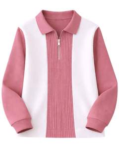 Sudadera Polo Personalizada para Hombre, Rosa y Blanca, con Cierre de Cremallera de un Cuarto, Paneles Acanalados, Estilo Casual, Forro Polar, Manga Larga, Prenda Superior de Estilo Urbano, Ajuste Premium - Product Image 1