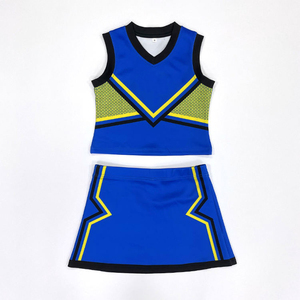 Tenue de cheerleading bleue, rouge et blanche avec imprimé étoiles, haut à col en V et jupe plissée pour les spectacles des équipes de cheerleading, uniformes pour femmes - Product Image 5