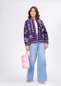 Chaqueta artística bordada para mujer, chaqueta de terciopelo reversible Suzani, artesanía tradicional de lujo, abrigo bohemio para dama - Product Image 6