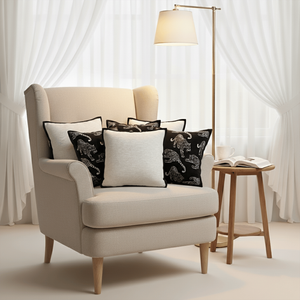 Juego moderno de 6 fundas de almohada y cojín, 3x 45 cm, diseño de pantera negra, y 3x 45 cm, color crema minimalista con ribete negro - Product Image 2