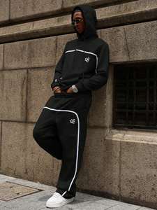 Conjunto Deportivo de Invierno Transpirable y Ligero, Talla Grande, Estampado, Diseño 2026, Sudadera con Capucha y Cordón Ajustable, Unisex, Negro, Dos Piezas - Product Image 5