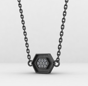 Colgante de Plata 925 de Alta Calidad con Diseño de Panal Hexagonal, Engaste Central de Circonita Cúbica, Relleno de Resina para Cenizas, Joyería de 10x14mm - Product Image 6