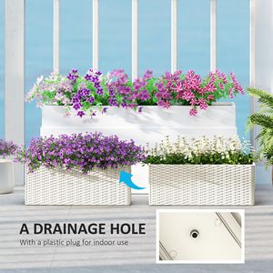 Set di 2 Vasi da Fiori da 20 Pollici per Ringhiera, Effetto Rattan Bianco, Cesti Sospesi con Fori di Drenaggio e Ganci per Recinzione - Product Image 6