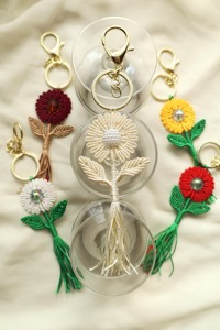 <b>Flower</b> Shape Colorful Macrame Key Organizer Handmade Boho Style Decorative Key Holder for School And College Backpack Accessory - Product Image 3