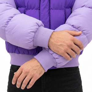 Blouson matelassé violet pour homme, col montant, fermeture éclair, rembourrage épais en polyester, coupe décontractée, à capuche, couleur unie, pour l'hiver - Product Image 3