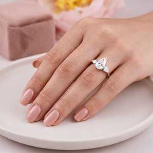 Pear Cut Lab Grown Diamond Three Stone Engagement Platinum Ring Bridal Jewelry Anniversary <b>Gift</b> <b>For</b> <b>Her</b> <b>Unique</b> Design Ring - Product Image 3