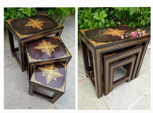 Hand Painted Nested Side <b>Table</b> <b>Set</b> Floral Wooden Nesting <b>Tables</b> Decorative Living Room Furniture - Product Image 6