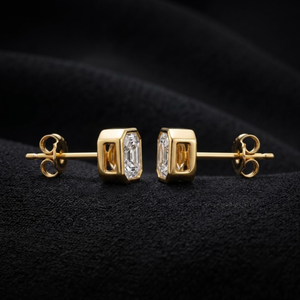 Asscher Cut Moissanite Stud Earrings 18K Gold Plated Geometric Claw Setting Classic Fine Jewelry Unisex <b>Wedding</b> Everyday Wear - Product Image 3