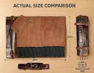 Étui de rangement pour couteaux en cuir véritable à 10 compartiments, grand sac de chef anti-rayures pour outils de cuisine, fabrication artisanale - Product Image 4