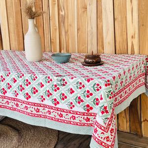 Hand Block Printed Floral Cotton <b>Tablecover</b> Red & Green 100% Cotton Rectangular Dining <b>Tablecover</b> - Product Image 4