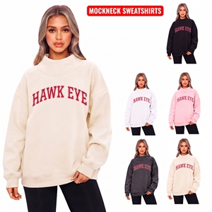 Sudadera de Felpa de Algodón Grueso de Alta Calidad Personalizada para Mujer, Sudadera con Hombros Caídos y Cuello Redondo, Bordada - Product Image 1