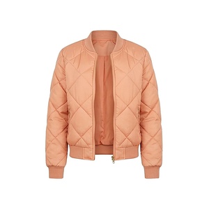 Chaqueta Bomber Acolchada Color Durazno, Manga Larga, Cuello Alto, Cierre de Cremallera, Color Sólido, Relleno de Poliéster, para Otoño - Product Image 1