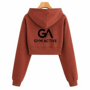 <b>Gym</b> Active Cropped Hooded <b>Sweatshirt</b> Unisex French Terry Cotton Zip Casual Winter Wear Back Logo 340g Oversized Fit - Product Image 2