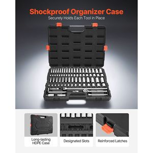 Set di chiavi a bussola da 76 pezzi con attacco da 3/8 di pollice, metrico e SAE, profondo e piatto, kit di attrezzi per meccanici con accessori, set completo di bussole - Product Image 6