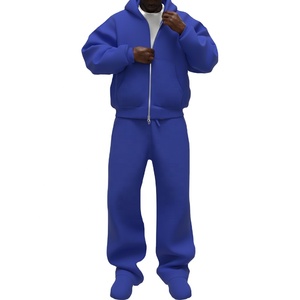 Ensemble coordonné streetwear tendance pour homme, en tissu épais uni, comprenant un sweat à capuche oversize à épaules tombantes avec fermeture éclair et un pantalon de survêtement ample, pour le loungewear, en gros - Product Image 5