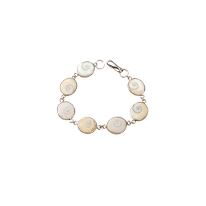 925 Sterling <b>Silver</b> Classic Shell Disc Link Bangles Oval <b>Beaded</b> Chain for Everyday Party Wear - Product Image 1