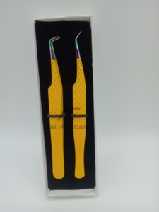 Pinces à cils en gros, 45/90 degrés, multi-pointes, couleur jaune fluo, pointe en fibre, avec boîtes cartonnées - Product Image 5