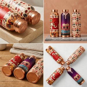 ขวดทองแดง - ขวดพิมพ์ลายคาราเฟ่ทองแดง - ความจุ 1000 มล. ต่อขวด (11 × 3 นิ้ว (28 × 7.5 ซม.) - Product Image 4