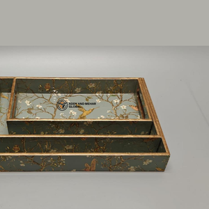 Juego de 3 bandejas de lujo artesanales de MDF con acabado de esmalte de alto brillo y asa recortada, bandejas decorativas apilables. - Product Image 2