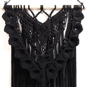 Tapisserie murale en macramé noir en coton à motifs géométriques, vente en gros Inde - Product Image 4