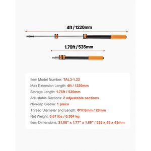 Robusta Asta Telescopica in Alluminio 4 FT 1.76 Multiuso con Chiusura a Scatto in Metallo - Product Image 3