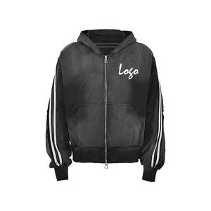 Ensemble survêtement streetwear délavé à l'acide avec logo personnalisé, pantalon de survêtement oversize en coton épais à jambe large et sweat à capuche zippé - Product Image 6