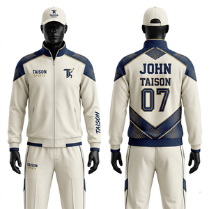 Mens Cricket Track Suit 290 GSM Breathable Polyester Fleece Grey Navy Side Panel Tracksuit <b>Screen</b> Print Custom Logo - Product Image 2