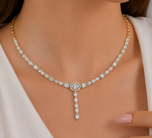 Collar en Y con Diamantes Ovalados Cultivados en Laboratorio, Diamantes Multiforma, Oro Sólido de 14K, DEF VVS, Joyería Fina para Novia - Product Image 2