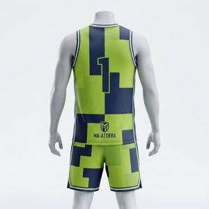 Ensemble de maillot et short de basket-ball sublimé personnalisé pour homme MA-ATTIERA, vert lime et bleu marine, uniforme de sport respirant - Product Image 2